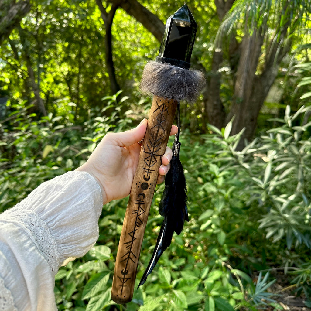 Custom order ‘ The Shadow Oracle ’ Crystal Wand Obsidian