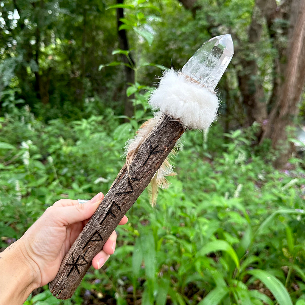 ‘The Mystique’ Crystal Wand with feathers